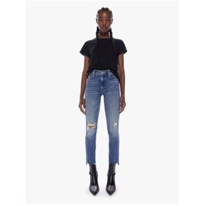 Mother Denim The Mid Rise Dazzler Ankle Step Fray Skipping on Coals